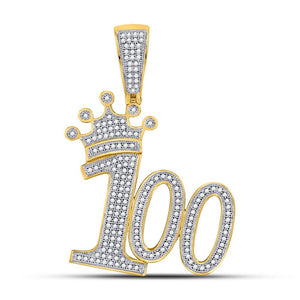 Men's Diamond Charm Pendant | 10kt Yellow Gold Mens Round Diamond 100 Hundred Crown Charm Pendant 1/2 Cttw | Splendid Jewellery GND