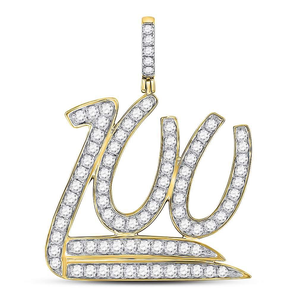 Men's Diamond Charm Pendant | 10kt Yellow Gold Mens Round Diamond 100 Hundred Emoji Charm Pendant 1-1/4 Cttw | Splendid Jewellery GND