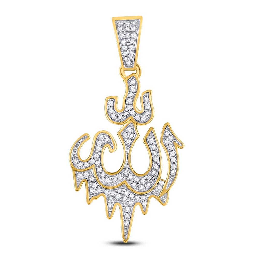 Men's Diamond Charm Pendant | 10kt Yellow Gold Mens Round Diamond Allah Arabic Script Charm Pendant 1/3 Cttw | Splendid Jewellery GND