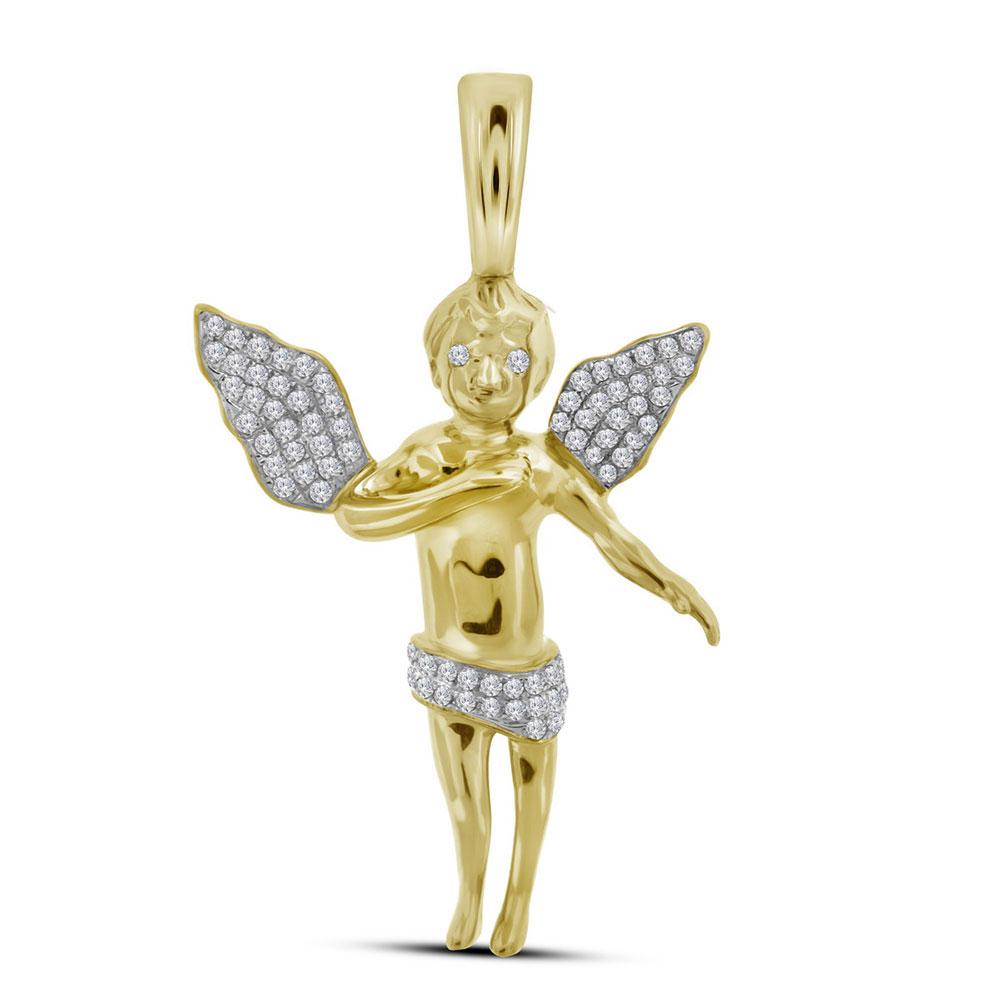Men's Diamond Charm Pendant | 10kt Yellow Gold Mens Round Diamond Angel Cherub Charm Pendant 1/2 Cttw | Splendid Jewellery GND