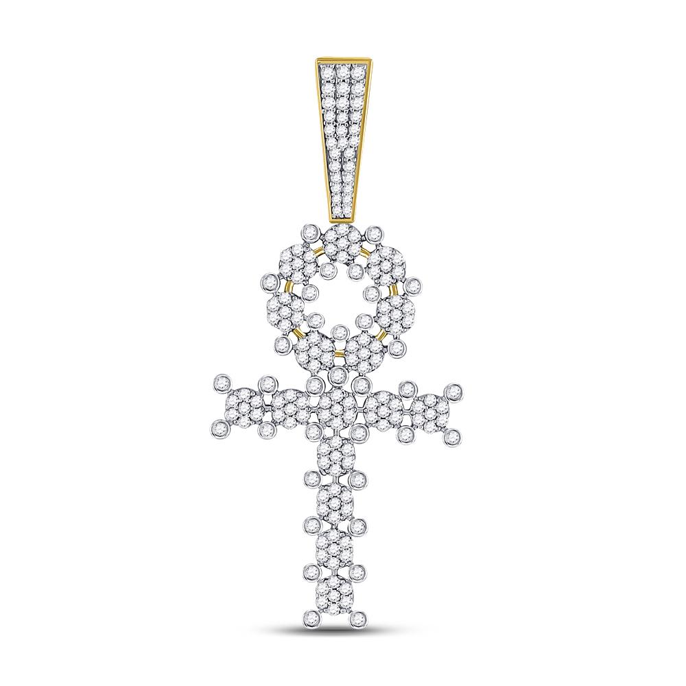 Men's Diamond Charm Pendant | 10kt Yellow Gold Mens Round Diamond Ankh Cross Charm Pendant 1 Cttw | Splendid Jewellery GND