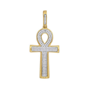 Men's Diamond Charm Pendant | 10kt Yellow Gold Mens Round Diamond Ankh Cross Charm Pendant 1/3 Cttw | Splendid Jewellery GND