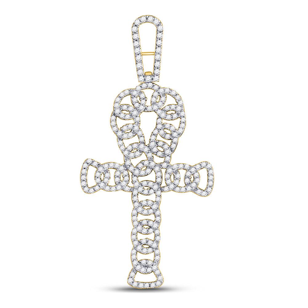 Men's Diamond Charm Pendant | 10kt Yellow Gold Mens Round Diamond Ankh Cross Charm Pendant 7/8 Cttw | Splendid Jewellery GND