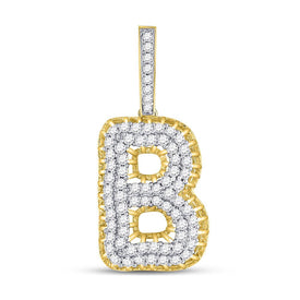 10kt Yellow Gold Men's Round Diamond B Letter Charm Pendant - 1-3/8 Cttw | Splendid Jewellery  Top View from Splendid Jewellery