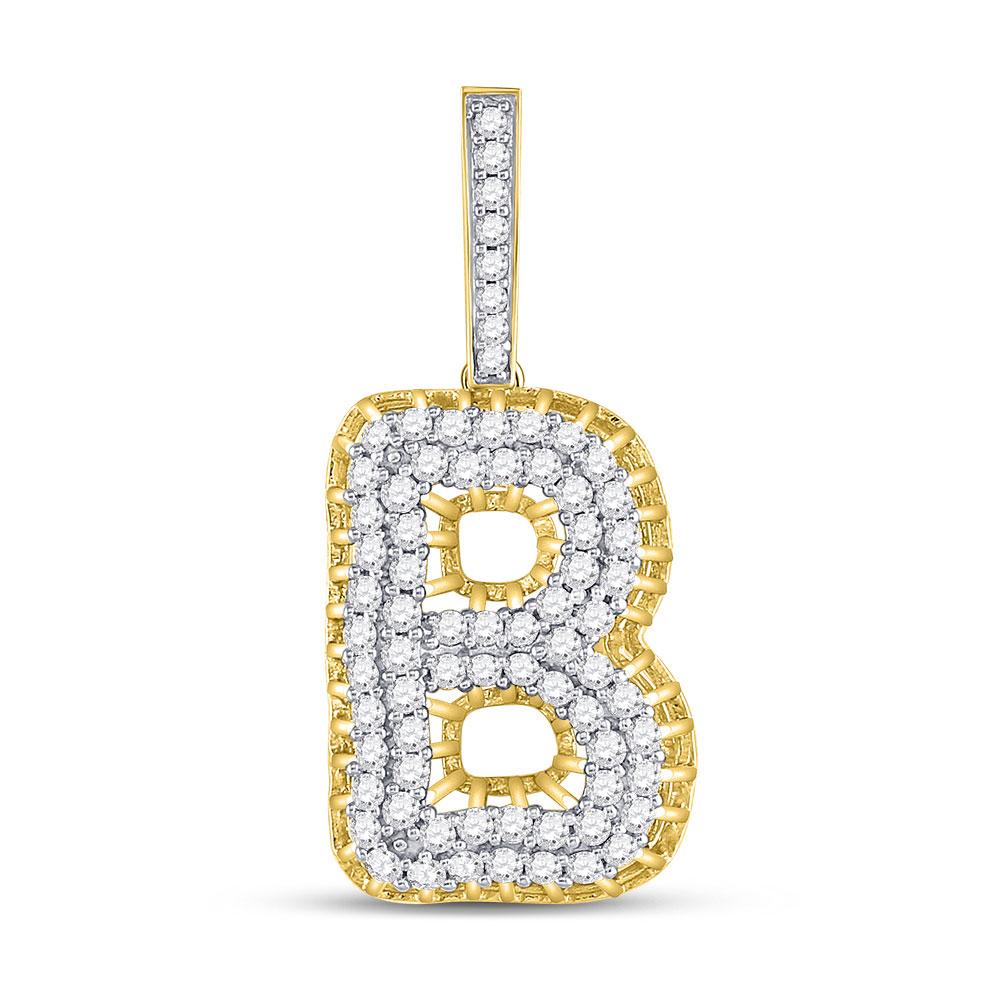Men's Diamond Charm Pendant | 10kt Yellow Gold Mens Round Diamond B Letter Charm Pendant 1-3/8 Cttw | Splendid Jewellery GND