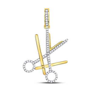 Men's Diamond Charm Pendant | 10kt Yellow Gold Mens Round Diamond Barber Scissors Charm Pendant 1/2 Cttw | Splendid Jewellery GND