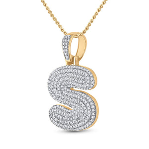 Men's Diamond Charm Pendant | 10kt Yellow Gold Mens Round Diamond Bubble S Letter Charm Pendant 3/4 Cttw | Splendid Jewellery GND