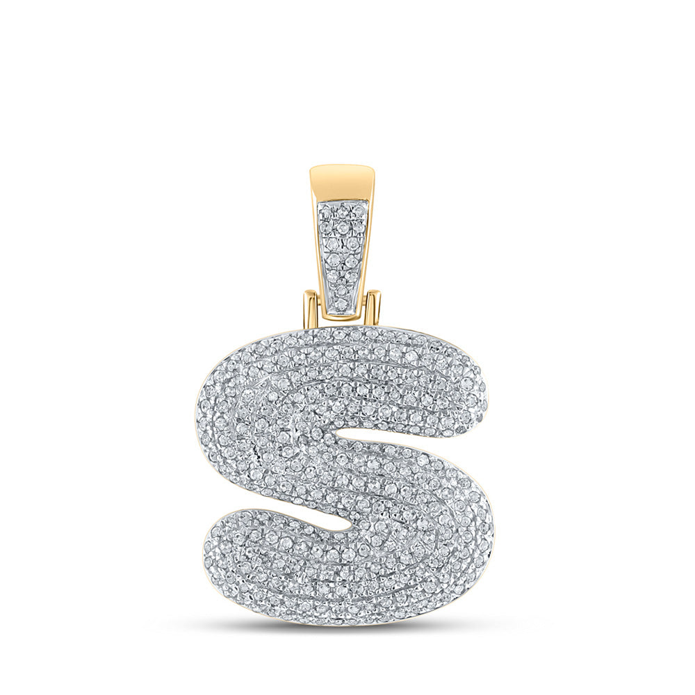 Men's Diamond Charm Pendant | 10kt Yellow Gold Mens Round Diamond Bubble S Letter Charm Pendant 3/4 Cttw | Splendid Jewellery GND