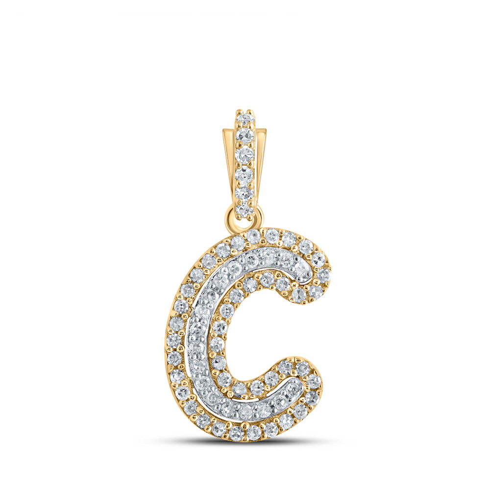Men's Diamond Charm Pendant | 10kt Yellow Gold Mens Round Diamond C Initial Letter Charm Pendant 1/6 Cttw | Splendid Jewellery GND