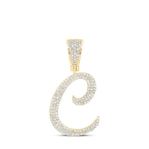 Men's Diamond Charm Pendant | 10kt Yellow Gold Mens Round Diamond C Initial Letter Pendant 3/4 Cttw | Splendid Jewellery GND