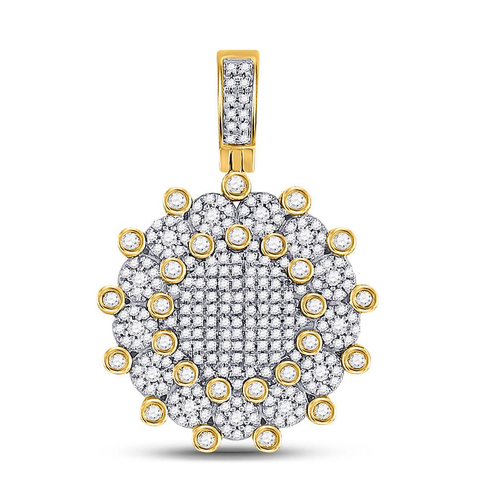 Men's Diamond Charm Pendant | 10kt Yellow Gold Mens Round Diamond Circle Charm Pendant 1 Cttw | Splendid Jewellery GND