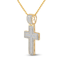 Load image into Gallery viewer, 10kt Yellow Gold Men's Round Diamond Cross Charm Pendant 1/2 Cttw - A Dazzling Symbol of Faith and Style Side view from the 10Kt Yellow Gold Mens Round Diamond Cross Charm Pendant 1 2 Cttwpin222111 collection by Splendid Jewellery
