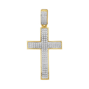 Men's Diamond Charm Pendant | 10kt Yellow Gold Mens Round Diamond Cross Charm Pendant 1/2 Cttw | Splendid Jewellery GND