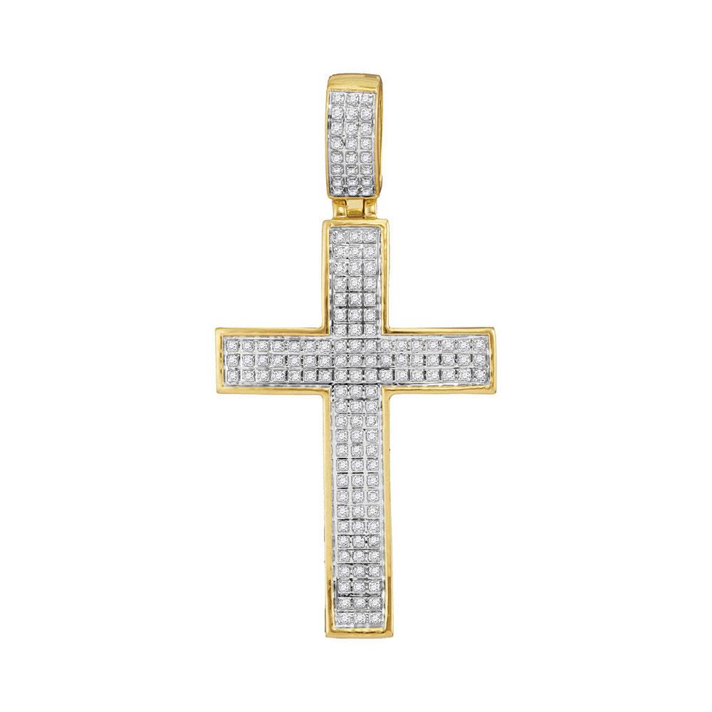 Men's Diamond Charm Pendant | 10kt Yellow Gold Mens Round Diamond Cross Charm Pendant 1/2 Cttw | Splendid Jewellery GND