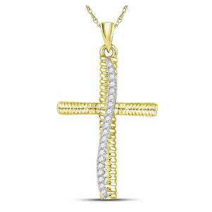 Men's Diamond Charm Pendant | 10kt Yellow Gold Mens Round Diamond Cross Charm Pendant 1/6 Cttw | Splendid Jewellery GND