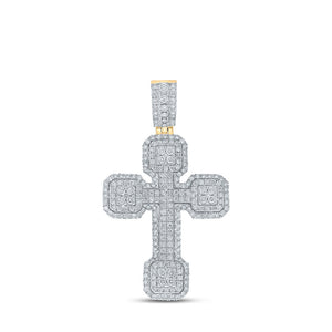 Men's Diamond Charm Pendant | 10kt Yellow Gold Mens Round Diamond Cross Charm Pendant 3 Cttw | Splendid Jewellery GND