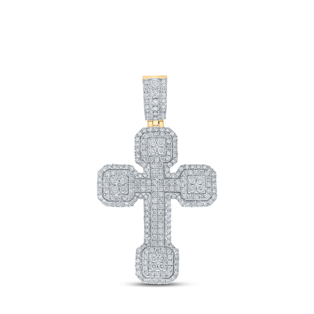 Men's Diamond Charm Pendant | 10kt Yellow Gold Mens Round Diamond Cross Charm Pendant 3 Cttw | Splendid Jewellery GND