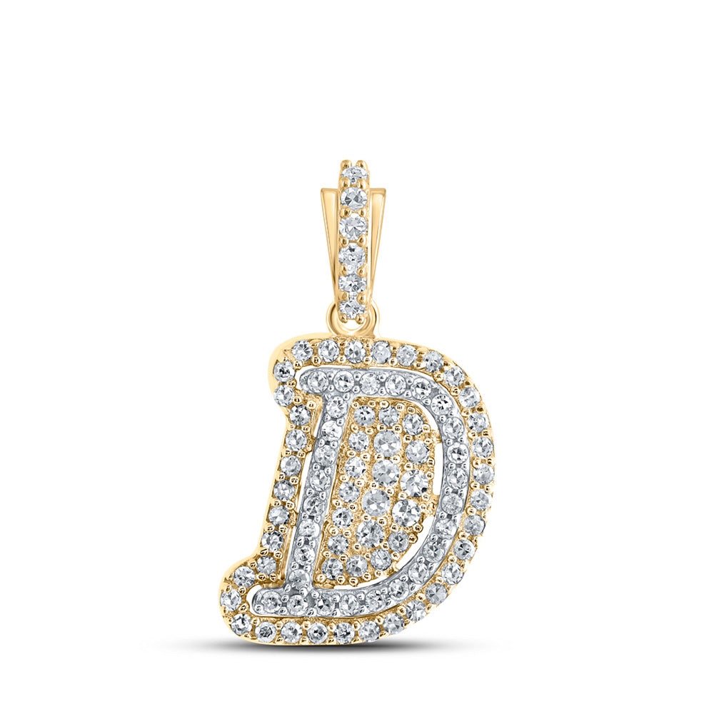 Men's Diamond Charm Pendant | 10kt Yellow Gold Mens Round Diamond D Initial Letter Charm Pendant 1/5 Cttw | Splendid Jewellery GND