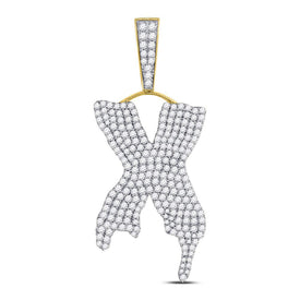 10kt Yellow Gold Men's Dripping X Letter Diamond Charm Pendant - 2-1/2 Cttw  Top View from Splendid Jewellery