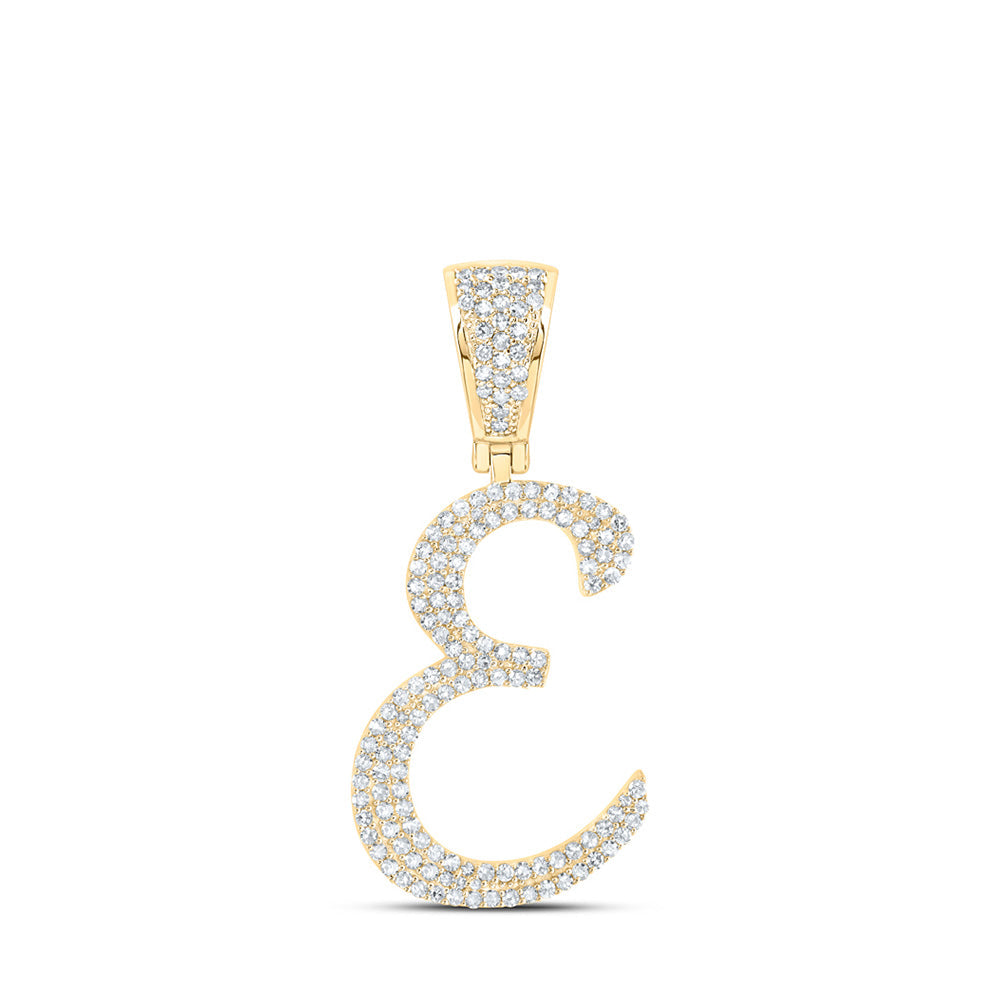 Men's Diamond Charm Pendant | 10kt Yellow Gold Mens Round Diamond E Initial Letter Pendant 3/4 Cttw | Splendid Jewellery GND