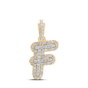 Men's Diamond Charm Pendant | 10kt Yellow Gold Mens Round Diamond F Initial Letter Charm Pendant 1/6 Cttw | Splendid Jewellery GND