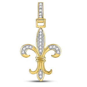 Men's Diamond Charm Pendant | 10kt Yellow Gold Mens Round Diamond Fleur-de-Lis Charm Pendant 1/10 Cttw | Splendid Jewellery GND