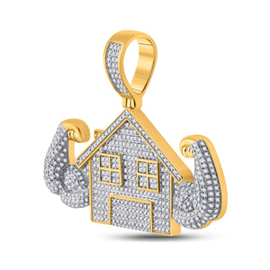 Men's Diamond Charm Pendant | 10kt Yellow Gold Mens Round Diamond Flex Trap House Charm Pendant 1-1/2 Cttw | Splendid Jewellery GND