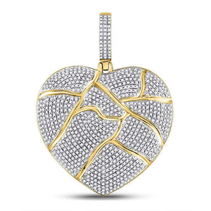 Men's Diamond Charm Pendant | 10kt Yellow Gold Mens Round Diamond Fractured Broken Heart Charm Pendant 1-1/2 Cttw | Splendid Jewellery GND