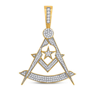 Men's Diamond Charm Pendant | 10kt Yellow Gold Mens Round Diamond Freemason Compass Charm Pendant 7/8 Cttw | Splendid Jewellery GND