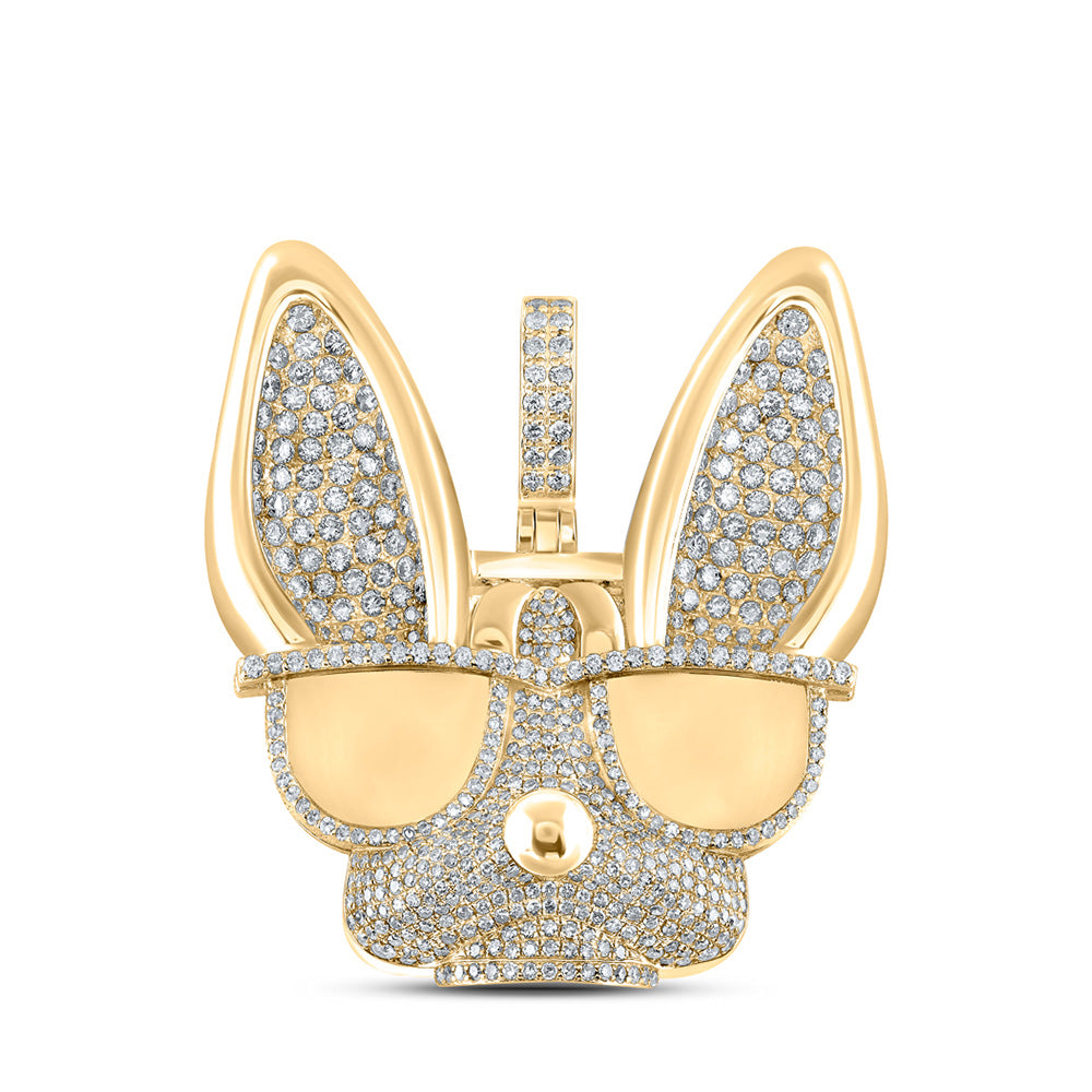 Men's Diamond Charm Pendant | 10kt Yellow Gold Mens Round Diamond French Bulldog Glasses Charm Pendant 6 Cttw | Splendid Jewellery GND