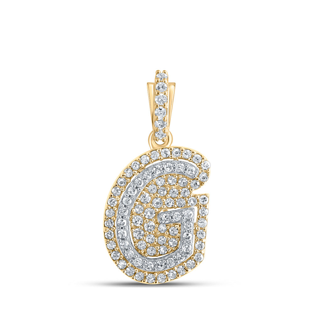 Men's Diamond Charm Pendant | 10kt Yellow Gold Mens Round Diamond G Initial Letter Charm Pendant 1/5 Cttw | Splendid Jewellery GND