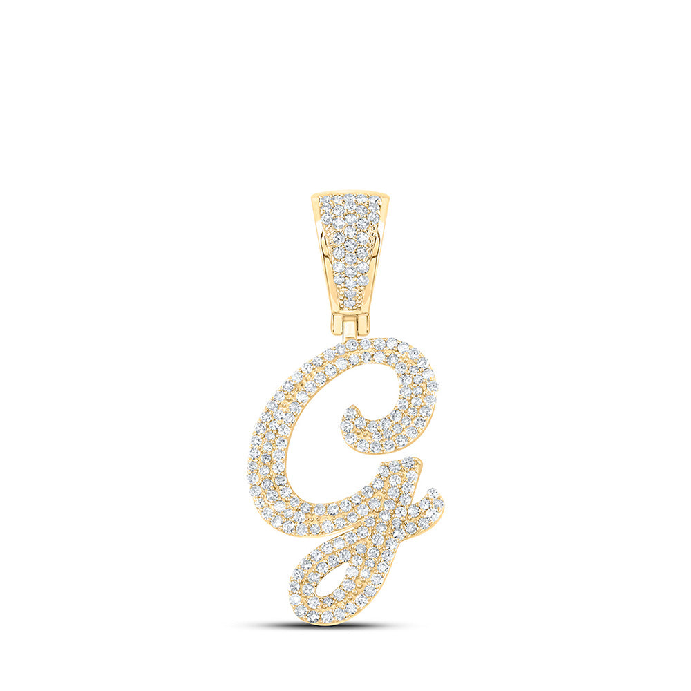 Men's Diamond Charm Pendant | 10kt Yellow Gold Mens Round Diamond G Initial Letter Pendant 7/8 Cttw | Splendid Jewellery GND