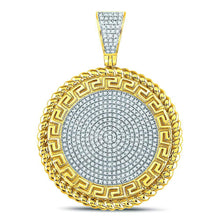 Load image into Gallery viewer, 10kt Yellow Gold Men&#39;s Round Diamond Greek Key Circle Charm Pendant - Captivating Elegance  Top View from Splendid Jewellery
