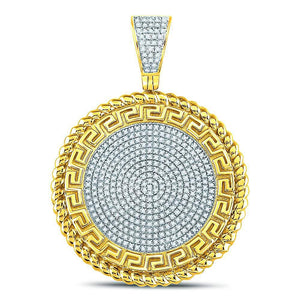 Men's Diamond Charm Pendant | 10kt Yellow Gold Mens Round Diamond Greek Key Circle Charm Pendant 5/8 Cttw | Splendid Jewellery GND