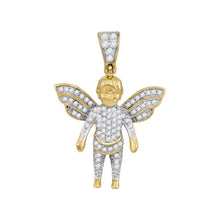 Load image into Gallery viewer, Guardian Angel Diamond Charm Pendant in 10kt Yellow Gold - 1/3 Cttw for Men by Splendid Jewellery  Top View from Splendid Jewellery