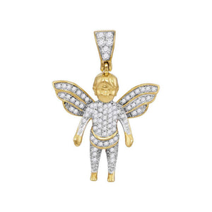 Men's Diamond Charm Pendant | 10kt Yellow Gold Mens Round Diamond Guardian Angel Charm Pendant 1/3 Cttw | Splendid Jewellery GND