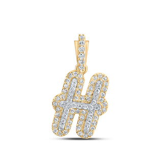 Men's Diamond Charm Pendant | 10kt Yellow Gold Mens Round Diamond H Initial Letter Charm Pendant 1/5 Cttw | Splendid Jewellery GND