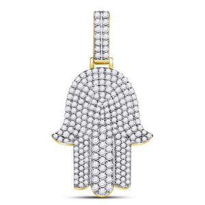 Men's Diamond Charm Pendant | 10kt Yellow Gold Mens Round Diamond Hamsa Charm Pendant 1-1/2 Cttw | Splendid Jewellery GND