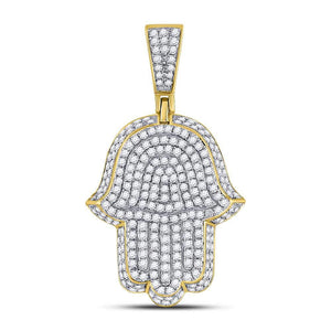 Men's Diamond Charm Pendant | 10kt Yellow Gold Mens Round Diamond Hamsa Charm Pendant 1-1/4 Cttw | Splendid Jewellery GND