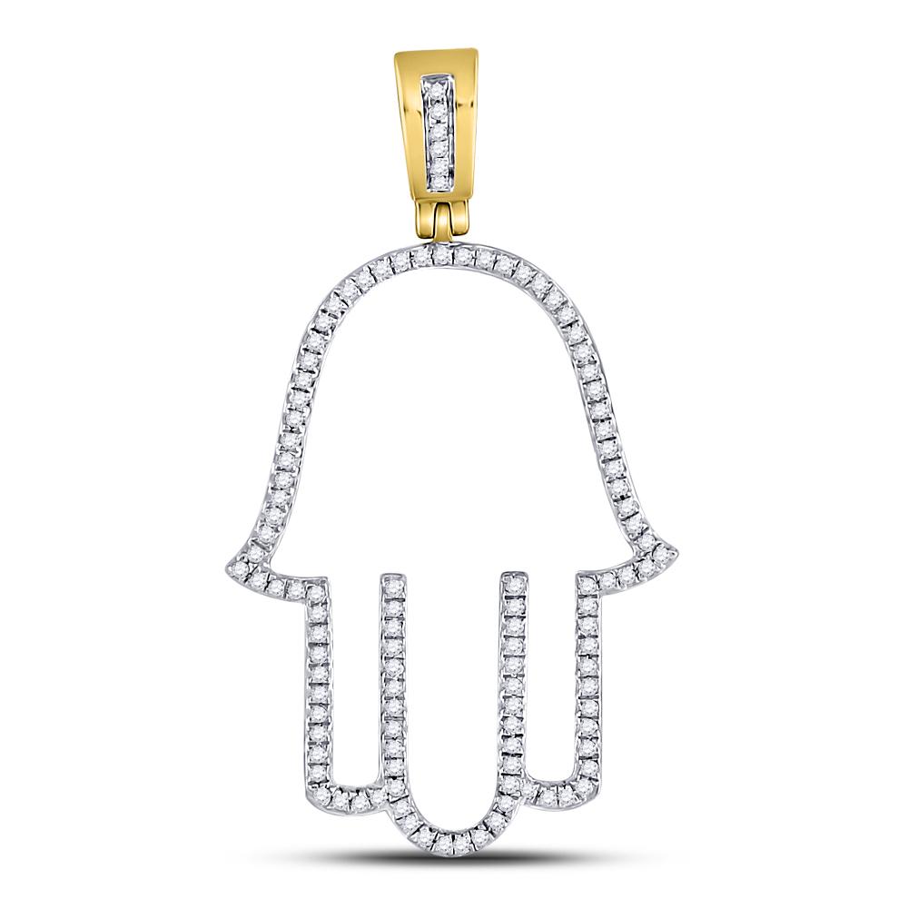 Men's Diamond Charm Pendant | 10kt Yellow Gold Mens Round Diamond Hamsa Fatima Hand Charm Pendant 1/3 Cttw | Splendid Jewellery GND