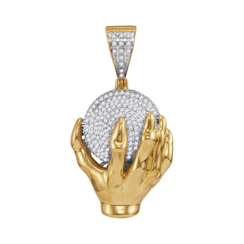 Men's Diamond Charm Pendant | 10kt Yellow Gold Mens Round Diamond Hand World Cluster Charm Pendant 3/4 Cttw | Splendid Jewellery GND