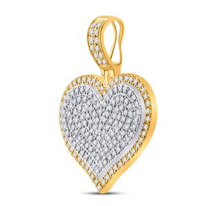 Men's Diamond Charm Pendant | 10kt Yellow Gold Mens Round Diamond Heart Charm Pendant 1/2 Cttw | Splendid Jewellery GND