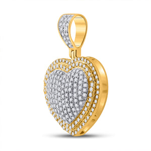 Men's Diamond Charm Pendant | 10kt Yellow Gold Mens Round Diamond Heart Charm Pendant 3/4 Cttw | Splendid Jewellery GND