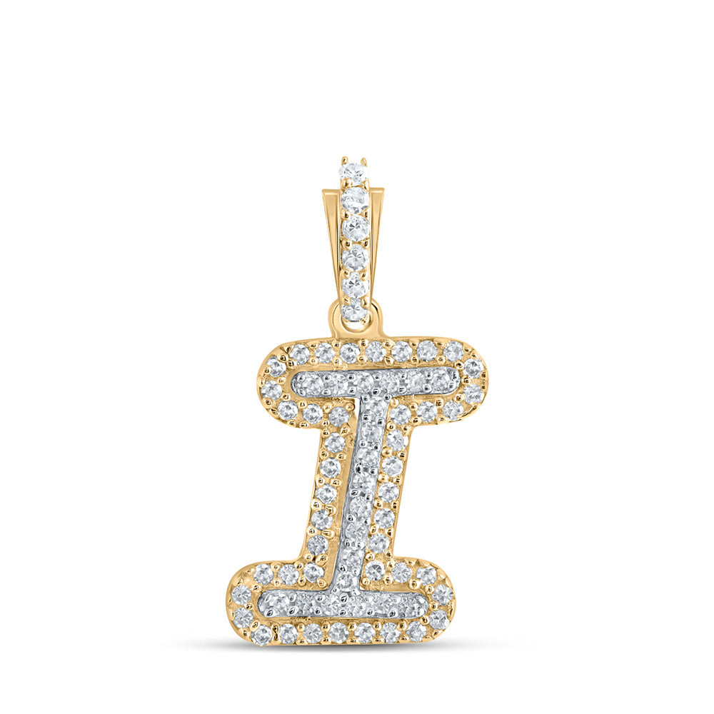 Men's Diamond Charm Pendant | 10kt Yellow Gold Mens Round Diamond I Initial Letter Charm Pendant 1/6 Cttw | Splendid Jewellery GND