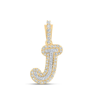 Men's Diamond Charm Pendant | 10kt Yellow Gold Mens Round Diamond J Initial Letter Charm Pendant 1/6 Cttw | Splendid Jewellery GND