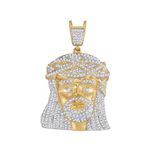 Load image into Gallery viewer, 10kt Yellow Gold Men&#39;s Round Diamond Jesus Charm Pendant - 1-1/4 Cttw | Splendid Jewellery  Top View from Splendid Jewellery