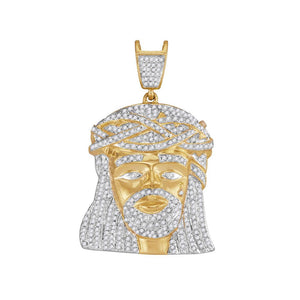 Men's Diamond Charm Pendant | 10kt Yellow Gold Mens Round Diamond Jesus Charm Pendant 1-1/4 Cttw | Splendid Jewellery GND