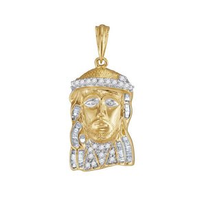 Men's Diamond Charm Pendant | 10kt Yellow Gold Mens Round Diamond Jesus Charm Pendant 1/2 Cttw | Splendid Jewellery GND