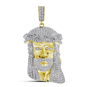 Men's Diamond Charm Pendant | 10kt Yellow Gold Mens Round Diamond Jesus Face Charm Pendant 1-1/4 Cttw | Splendid Jewellery GND
