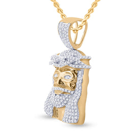 10kt Yellow Gold Men's Round Diamond Jesus Face Charm Pendant - 3/4 Cttw - Splendid Jewellery product Side View from Splendid Jewellery